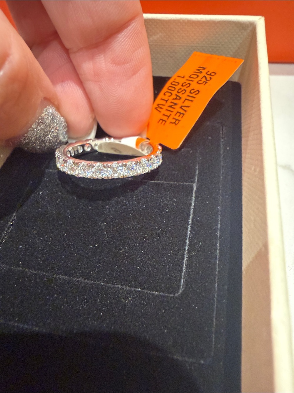 Sterling Silver Moissanite Band with Round Stones 9.25 Size 9